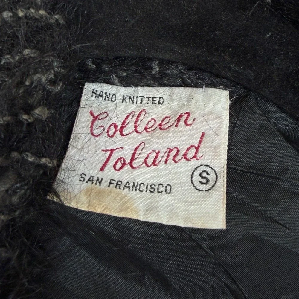 Vintage Colleen Toland San Francisco Hand Knitted Cardigan S Black Mohair 80s